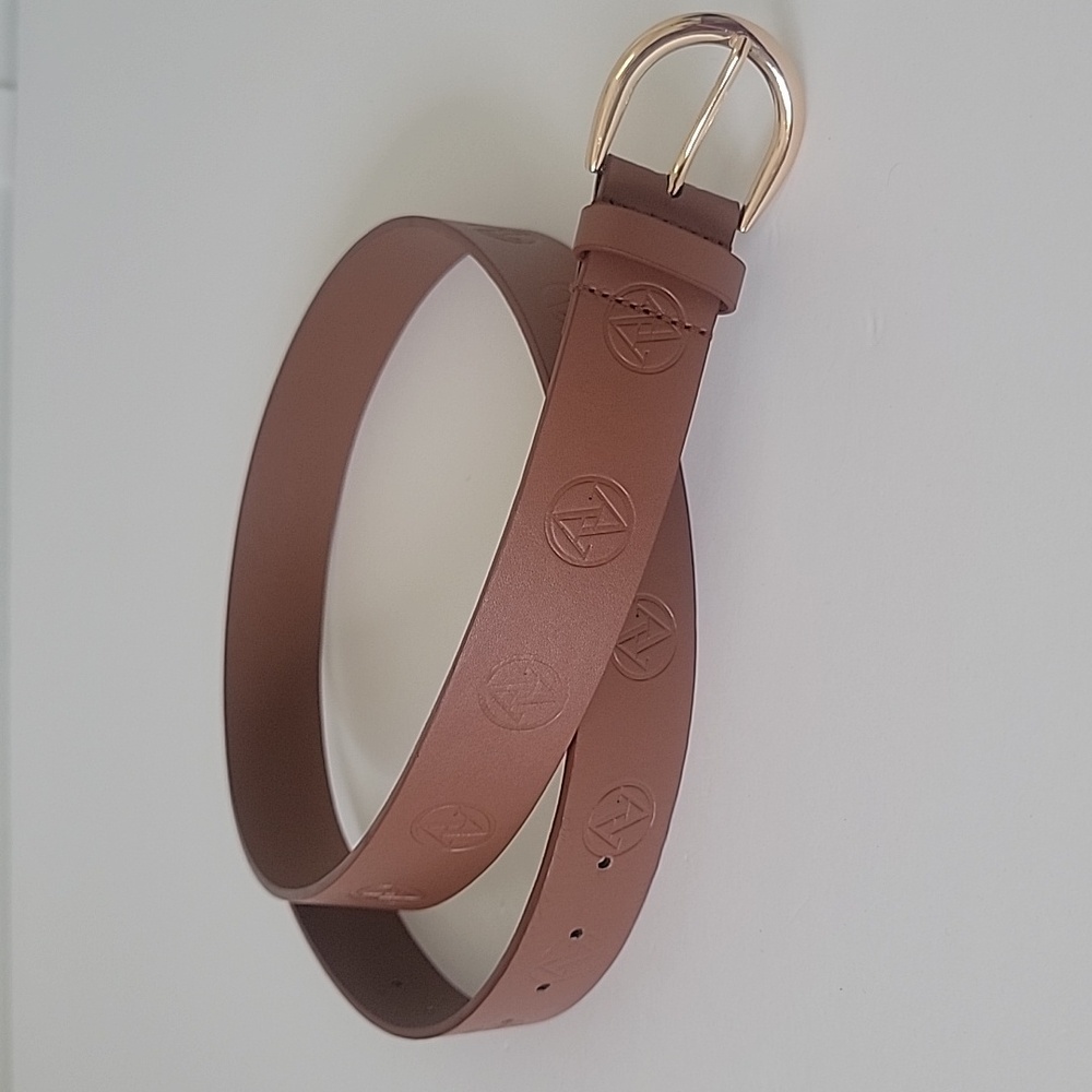 Adrienne Vittadini AV Signature Logo Brown Belt With Polished Gold Buckle L/XL - Picture 3 of 9